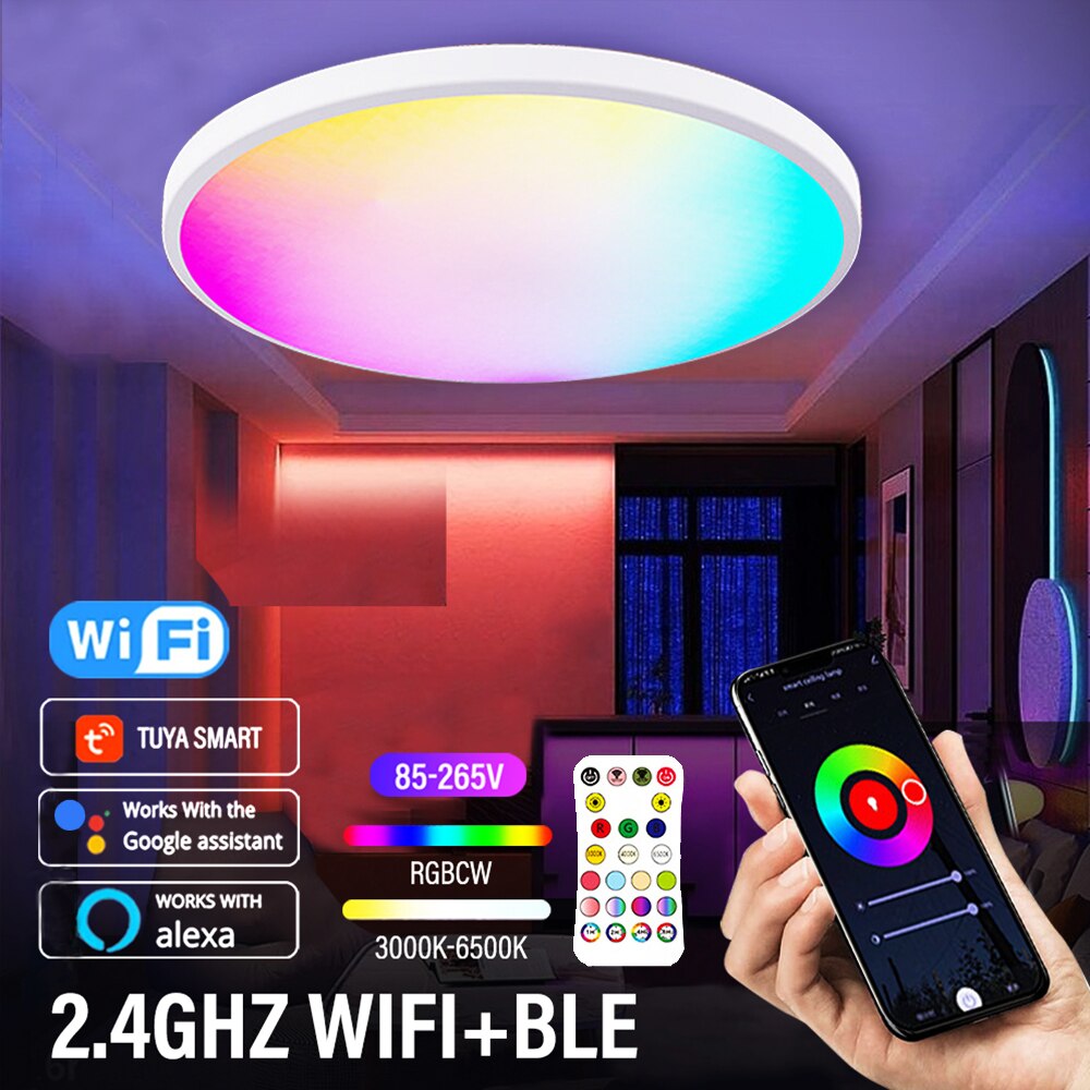 Plafonnier LED RGB Dimmable 30W Ronde Lampe de Plafond Chambre avec  Télécommande et APP, Compatible Alexa Google Home Bluetooth 653